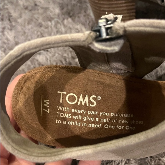 Toms Taupe Block Heel Sandals - Picture 2 of 7